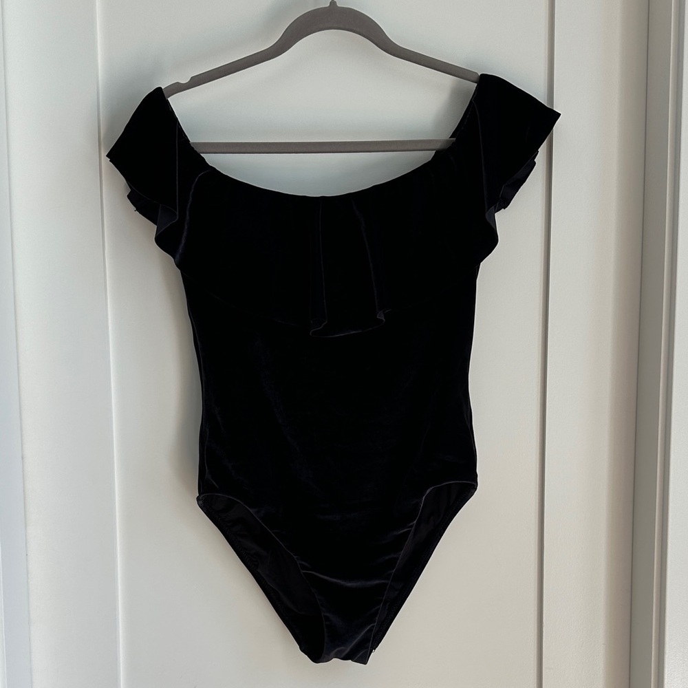 Trina Turk black velvet feel Off-Shoulder Top